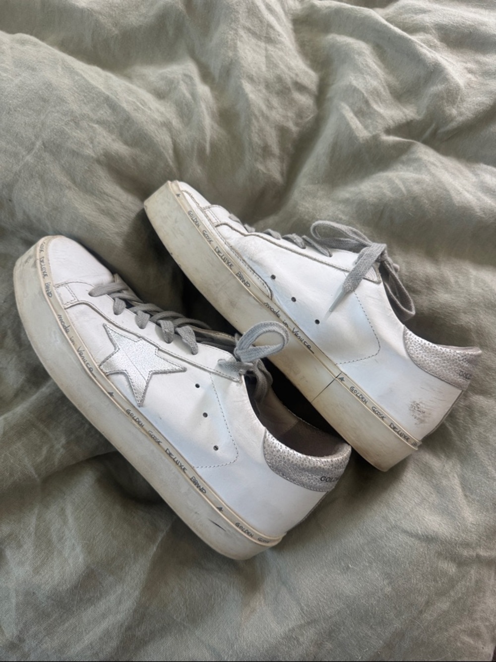 Golden Goose histar White and Silver Star Sneakers sz 39